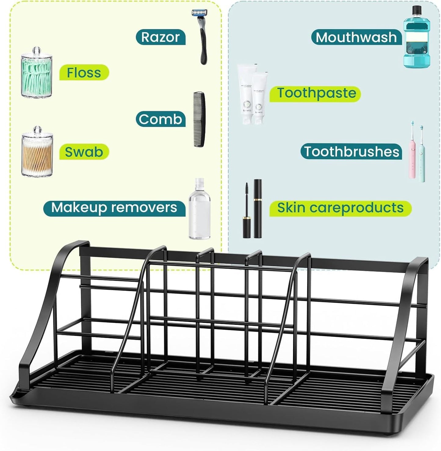 Toothbrush Holders for Bathroom,Black,Stainless Steel,Detachable,Tray,3 Slot