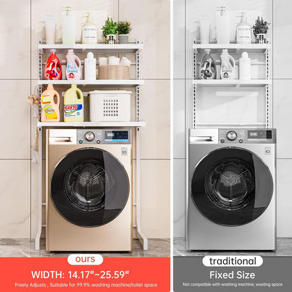 Carbon Steel Over Washer and Dryer Shelf, 2 Tier Bulkhead Laundry Room Storage and Organization Riser, Above Toilet Rack, (14.17“-25.59”) W*15.75 “D*63.39 ”H, Gray