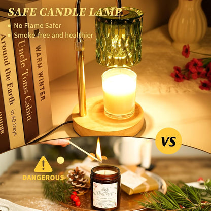 HAIDOLIANG Blue Candle Warmer Lamp with Timer and Dimmer | Height and Brightness Adjustable,Glass Electric Wax Warmer with 2 Bulbs for Women Gifts, Home Decor for Scented Jar Candles