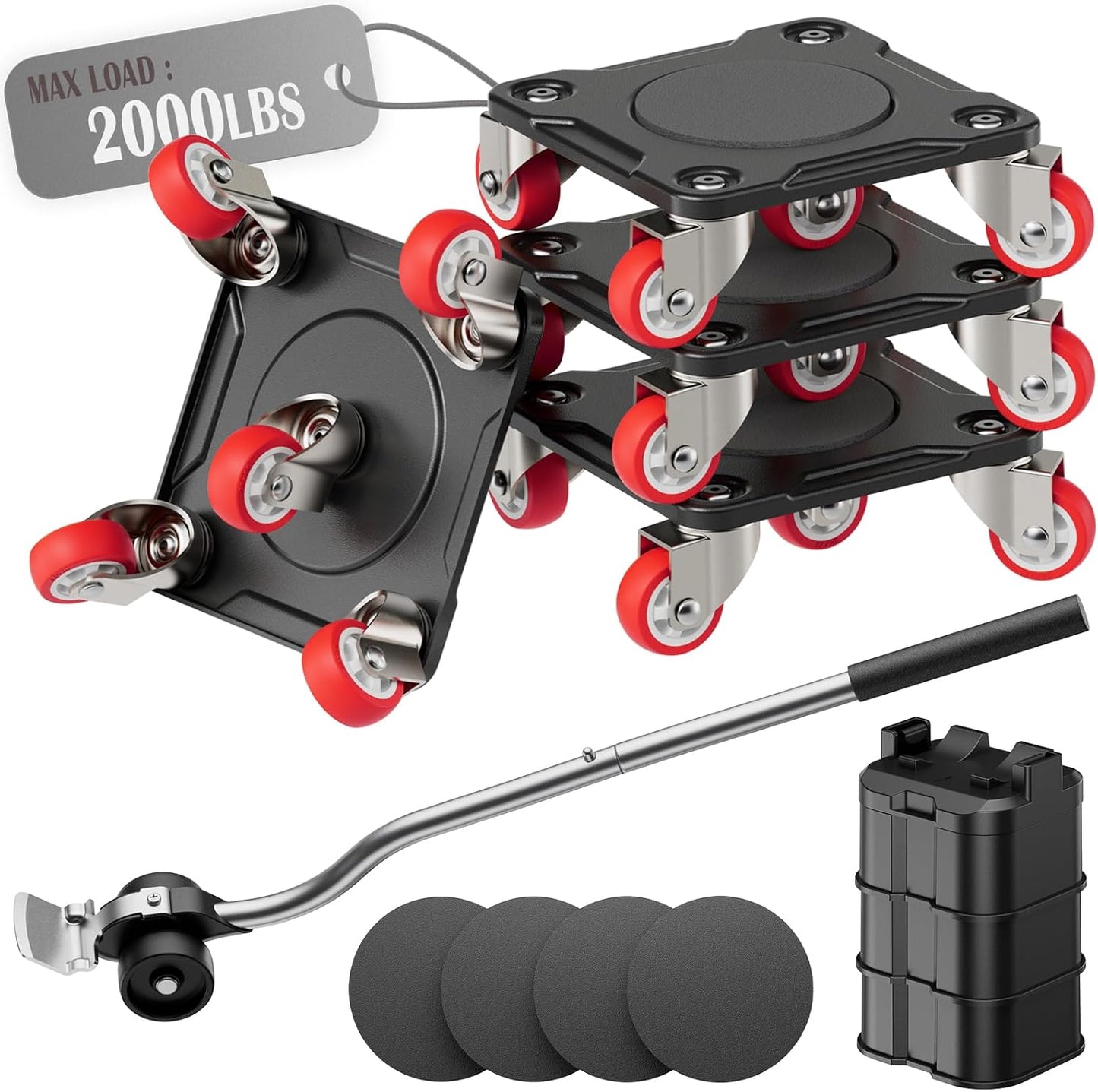 Heavy Duty Furniture Movers with 5-Wheel Dollies, Furniture Dolly Set with Lifter & Base, 360° Swivel Casters, Non-Slip Pads, Up to 2000 lbs Load Capacity