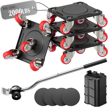 Heavy Duty Furniture Movers with 5-Wheel Dollies, Furniture Dolly Set with Lifter & Base, 360° Swivel Casters, Non-Slip Pads, Up to 2000 lbs Load Capacity