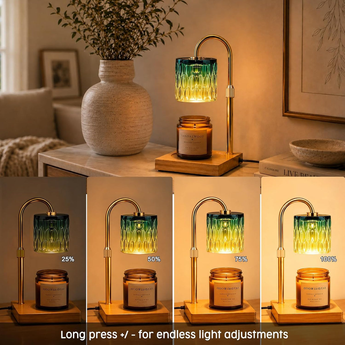 Candle Warmer Lamp with 3 Bulbs, Adjustable Height Dimmable Candle Warmer with Timer, Candle Lamp with Charming Gift Box Ribbon,Birthday Gifts for Women Mom, House Warming Gifts New Home Decor