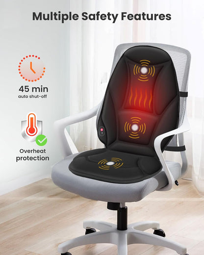 COMFIER Back Massager with Heat, Vibration Massage Seat Cushion with 8 Massage Nodes & 5 Modes, Adjustable Chair Massager Pad for Home Office, Heated Chair Pad, Gifts for Women Men Mom Dad