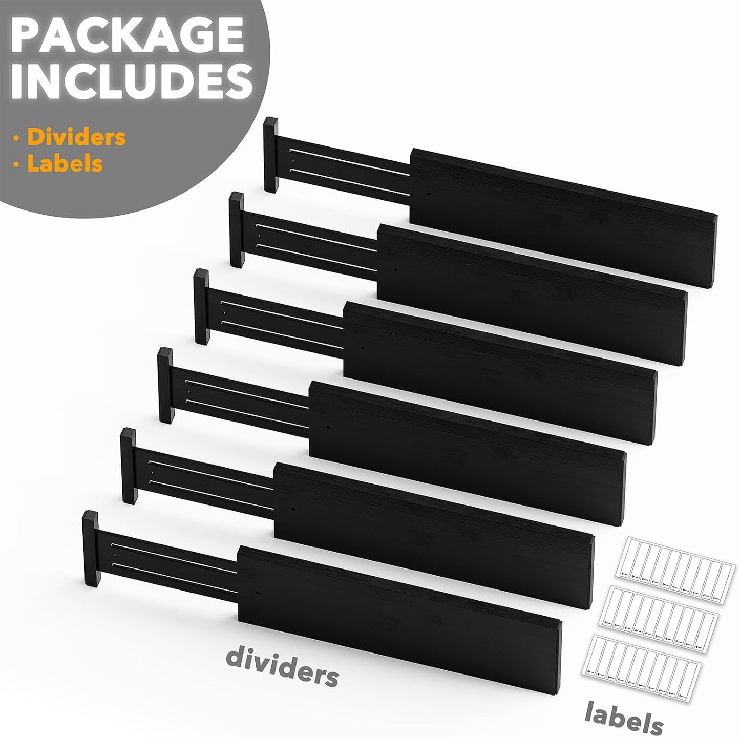 SpaceAid Bamboo Dresser Drawer Dividers 6 Pack, 4.65“ High Adjustable 12.5“-17” Drawer Organizers, Expandable Organization for Clothing, Clothes, Dressers, Natural