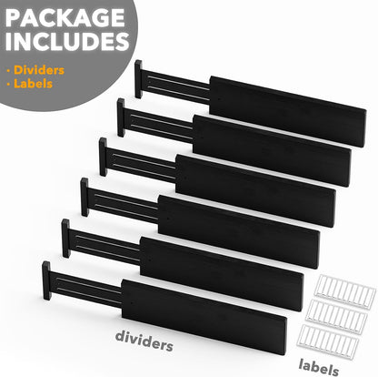 SpaceAid Bamboo Dresser Drawer Dividers 6 Pack, 4.65“ High Adjustable 12.5“-17” Drawer Organizers, Expandable Organization for Clothing, Clothes, Dressers, Natural