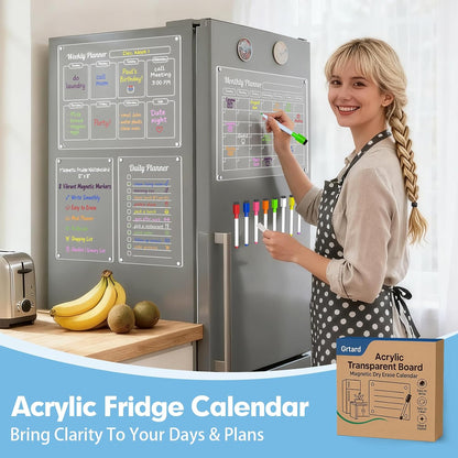 3 Pack Acrylic Calendar for Fridge, Magnetic Calendar for Refrigerator, 16"x12" Dry Erase Whiteboard Fridge Calendar,2026 Clear Monthly Weekly Daily Memo Planning Board with 8 Markers