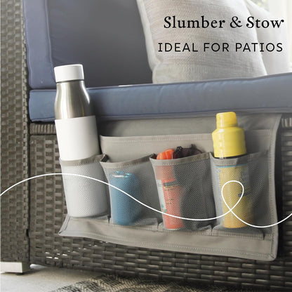 Houseify Slumber & Stow Hanging Bedside Caddy Organizer, 5 Pockets | Bed caddy, couch caddy, mesh storage for phones, tablets, remotes, books, glasses, bunk beds, RVs, dorm rooms, 10"x17.3"