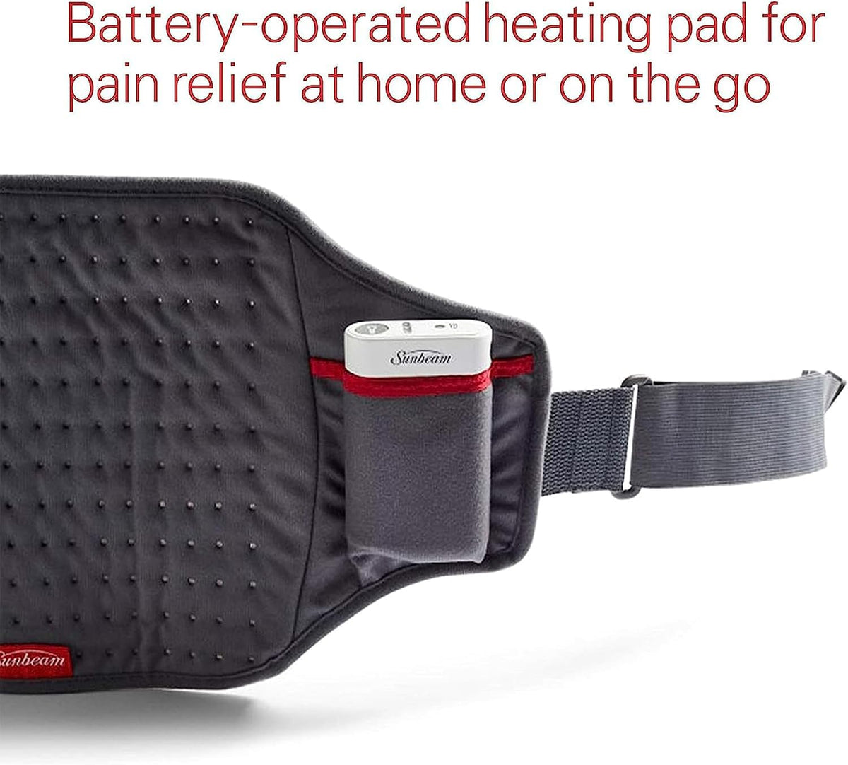 Sunbeam Cordless Rechargeable Heating Pad, Portable 9.5" x 12", Machine-Washable, Pain Relief for Back, Shoulder, Neck, and Period Cramp Pain Relief