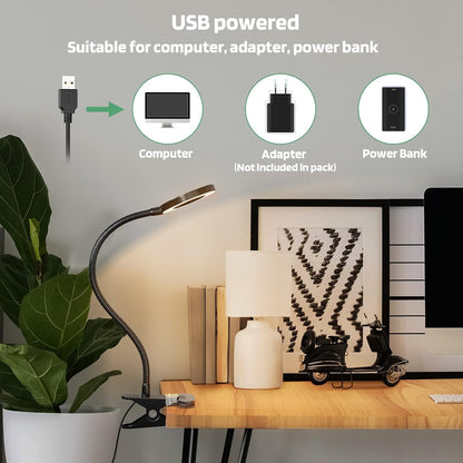 Glorious-LITE Clip on Light 36 LED Eye Caring Reading Light for Bed Silver | 360° Flexible Gooseneck, With 4 Color Modes, Dimmable Book Light for Bed, Desk, Headboard, USB Powered, With 59inch USB Wires