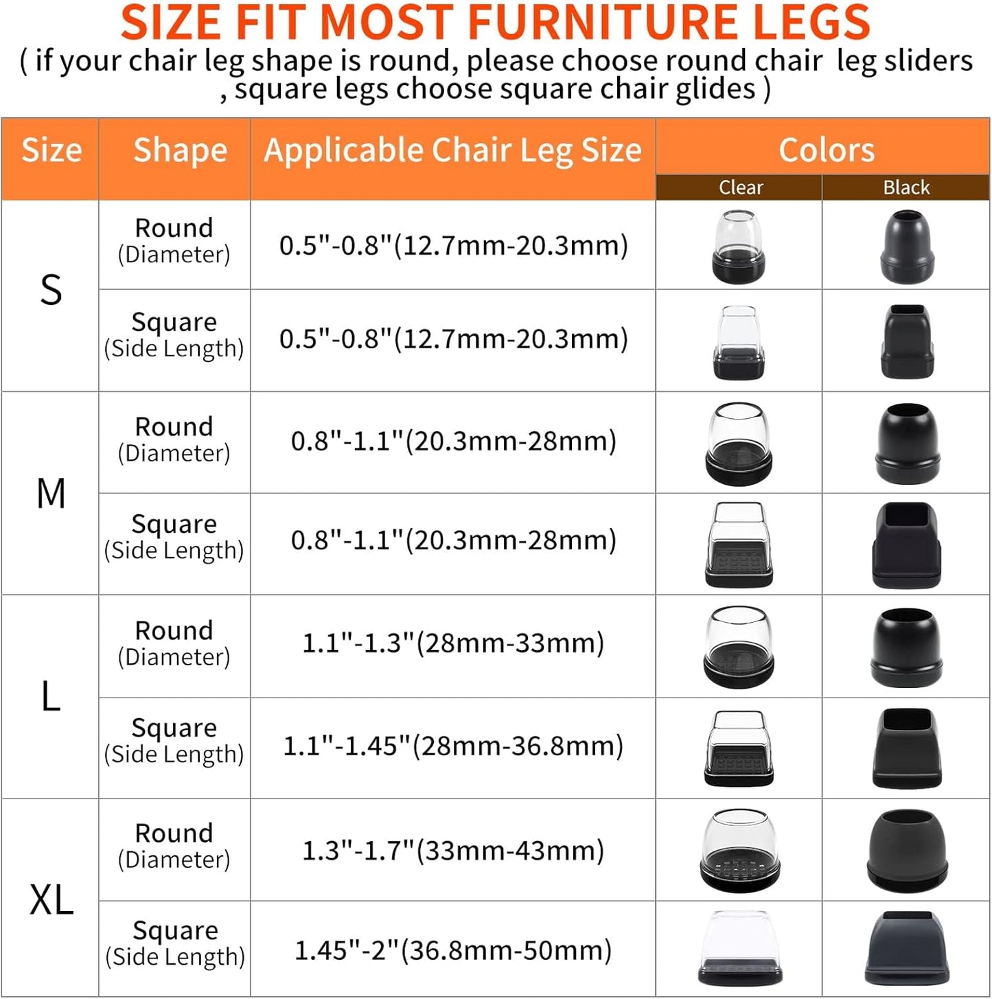 Ezprotekt Chair Leg Sliders for Carpet, 24 Pcs Square Chair Glides for Carpet, Carpet Furniture Pads Stool Leg Protectors Caps, Carpet Furniture Glides Quickly and Easily (L Fit:1" - 1.4")