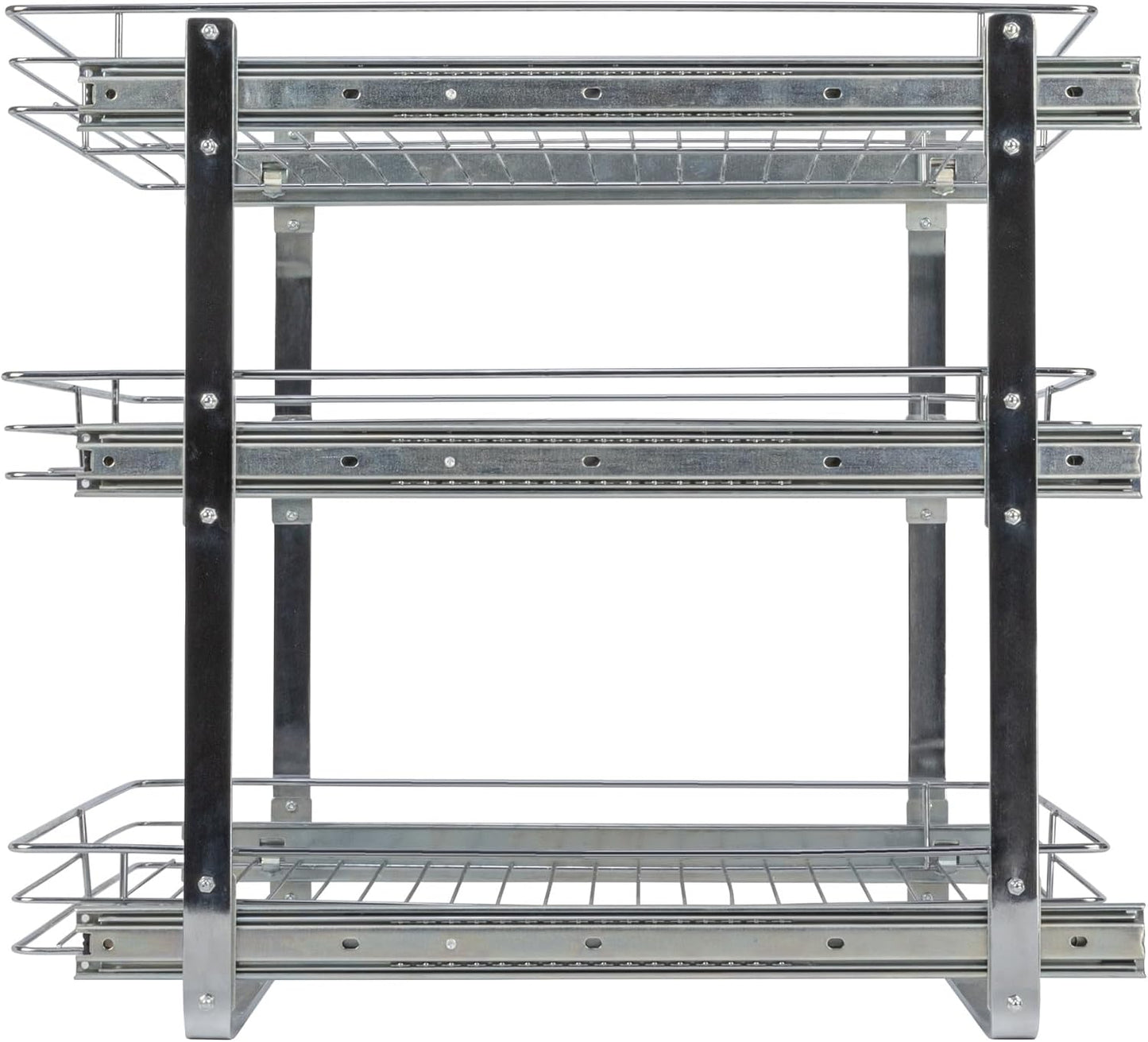 Household Essentials Glidez Multipurpose Chrome-Plated Steel Pull-Out/Slide-Out Storage Organizer for Cookware and Bakeware - 2-Tier Design - Fits Standard Size Cabinet or Shelf, Chrome