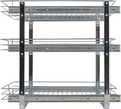 Household Essentials Glidez Multipurpose Chrome-Plated Steel Pull-Out/Slide-Out Storage Organizer for Cookware and Bakeware - 2-Tier Design - Fits Standard Size Cabinet or Shelf, Chrome