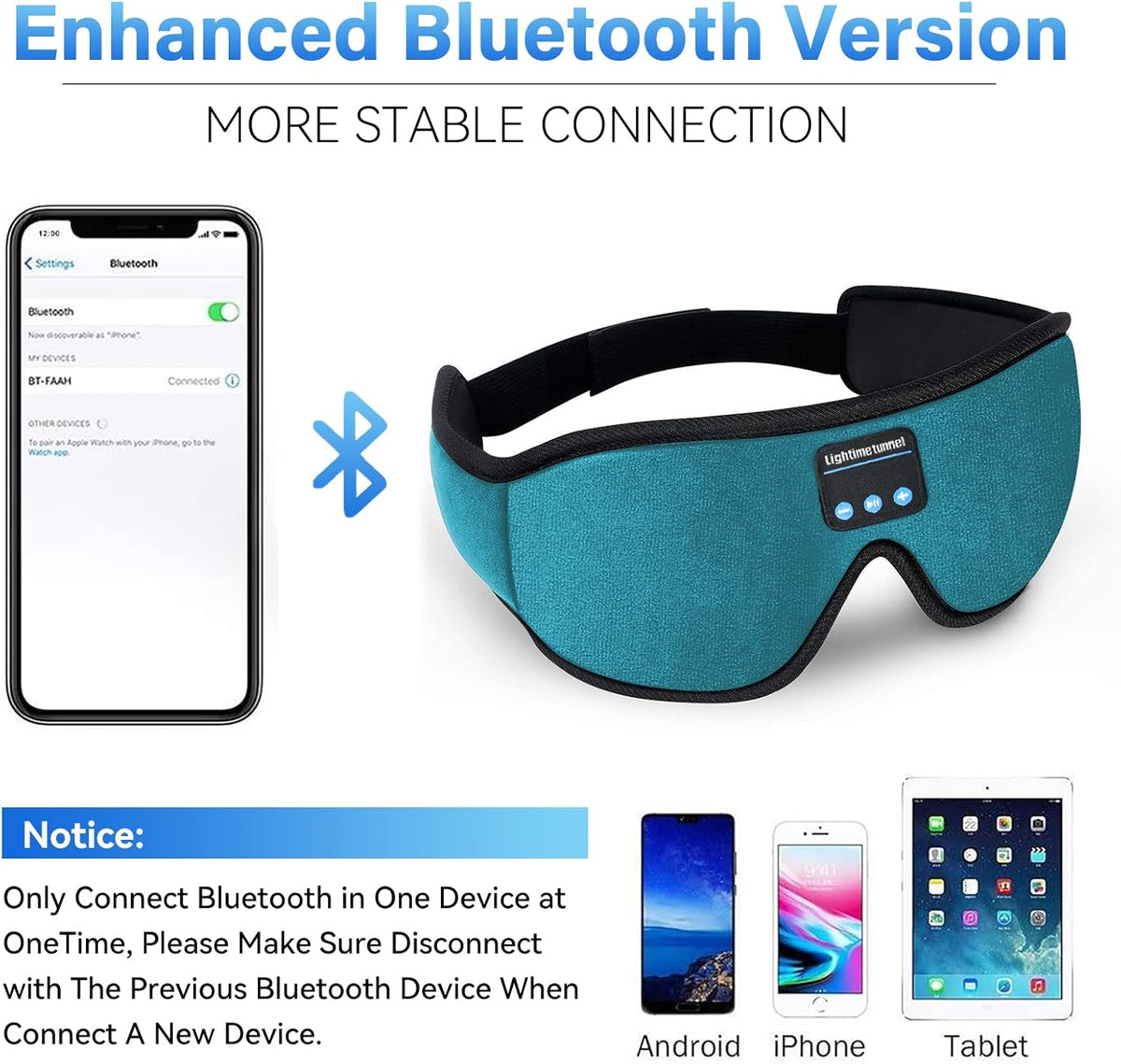 Sleep Headphones, Bluetooth 5.0 Wireless 3D Eye Mask, Lightimetunnel Washable Sleeping Headphones for Side Sleepers With Adjustable Ultra Thin Stereo Speakers Microphone Hands Free for Insomnia Travel
