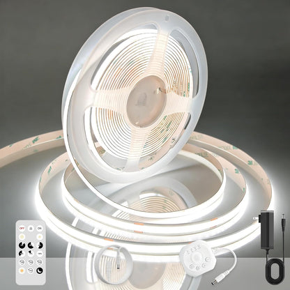 AXMOTUT Motion Sensor COB LED Strip Lights with Remote, 24V 9.84ft Natural White Dimmable LED Light Strips, High Bright 4000K LED Lights with Power Supply for Room, Kitchen, DIY Home Decoration