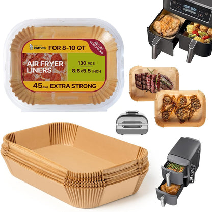 Katbite Air Fryer Liners, 8.6 x 5.5 Inch for Dual Basket Fryers, 220 Count | Disposable oil-proof parchment liners for dual basket air fryers; Compatible with Foodi DZ201, DZ401 and FG551 models.