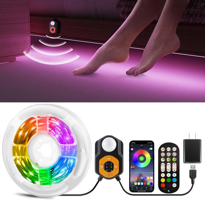 Motion Sensor LED Light Strip 19.68ft Under Bed Lights, RGB 3 Mode Motion Activated Bed Light with Music Sync and Timer, Dimmable Color Changing LED Lights Father Day Gifts