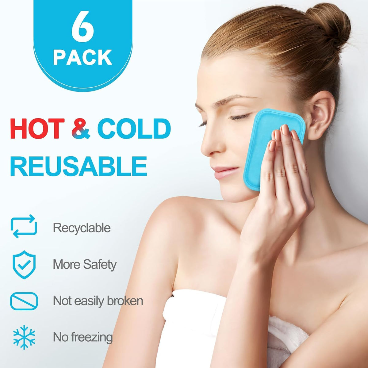 Reusable Small Ice Packs - Hot & Cold Mini Gel Cold Packs for Injuries, Sinus Relief, Tired Eyes, Headaches, First Aid, Pain Relief, Wisdom Teeth, Face - 6 Packs