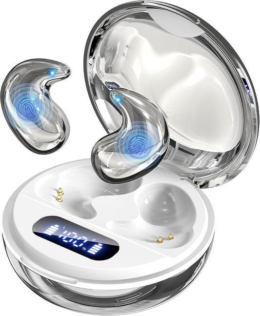 Side Sleeper Sleep Earbuds, Ultra Flat Invisible Hidden Bluetooth Headphones, Zero Pressure White Noise Sleep Earphones, No Lights or Pop-Up Alerts for All Night Comfortable Undisturbed Sleep