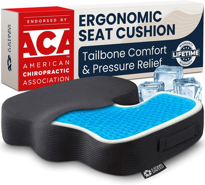 5 STARS UNITED Seat Cushion - Memory Foam Chair Cushion for Tailbone Pain Relief - Ergonomic Support for Coccyx, Sciatica & Butt - Office, Desk & Gaming Chair, Car Seat, Wheelchair, Airplane, Black