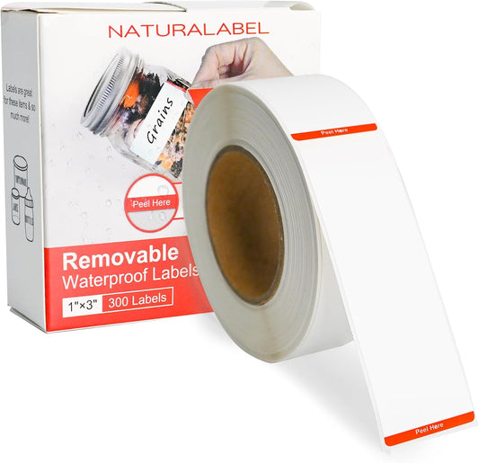 Removable Freezer Labels with Dispenser, 1" x 3", 1 Box (Red) | Writable, remove no residue, waterproof & oilproof, easy peel-off design, 300 labels per box, for meal prep containers