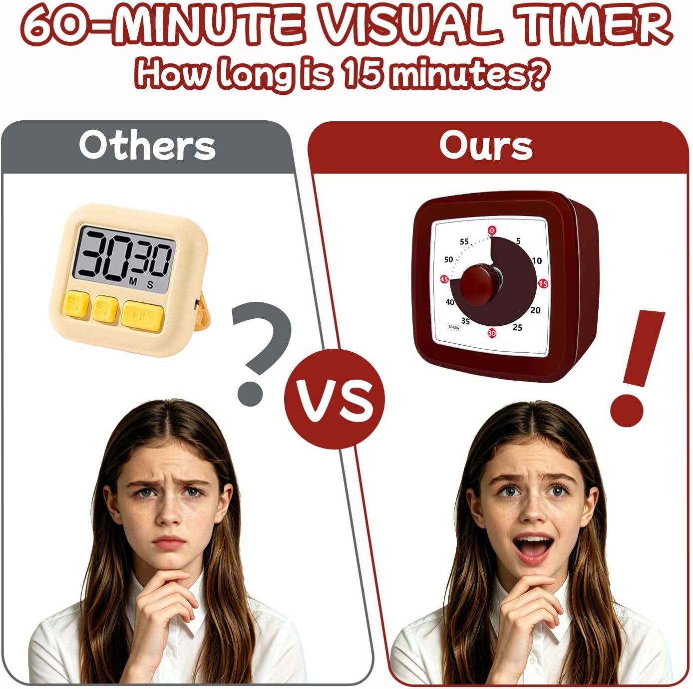 Visual Timer 60 Minute Timer Silent Countdown Clock – No Ticking, Gentle Ring with Mute Option, Timers for Kids Homework Classroom Management Kitchen Pasta, Adult Pomodoro & Deep Work, Purple