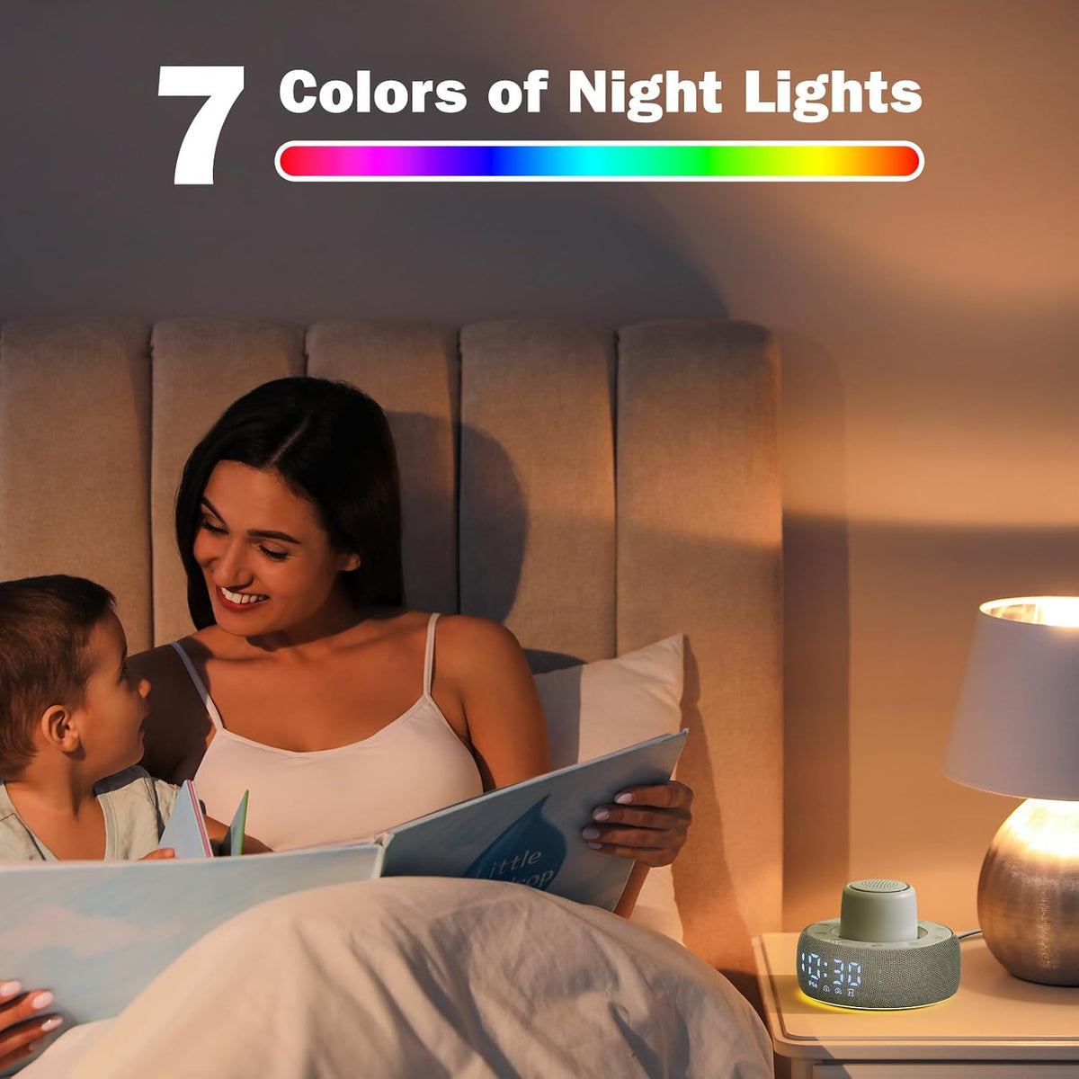 White Noise Machine with Smart Alarm Clock, 25 Soothing Sounds, Portable Sleep Sound Machine Aid for Baby, Kids, Adults, Office, Dimmable Timer, 7 Night Light Colors for Privacy Bedroom, Gray
