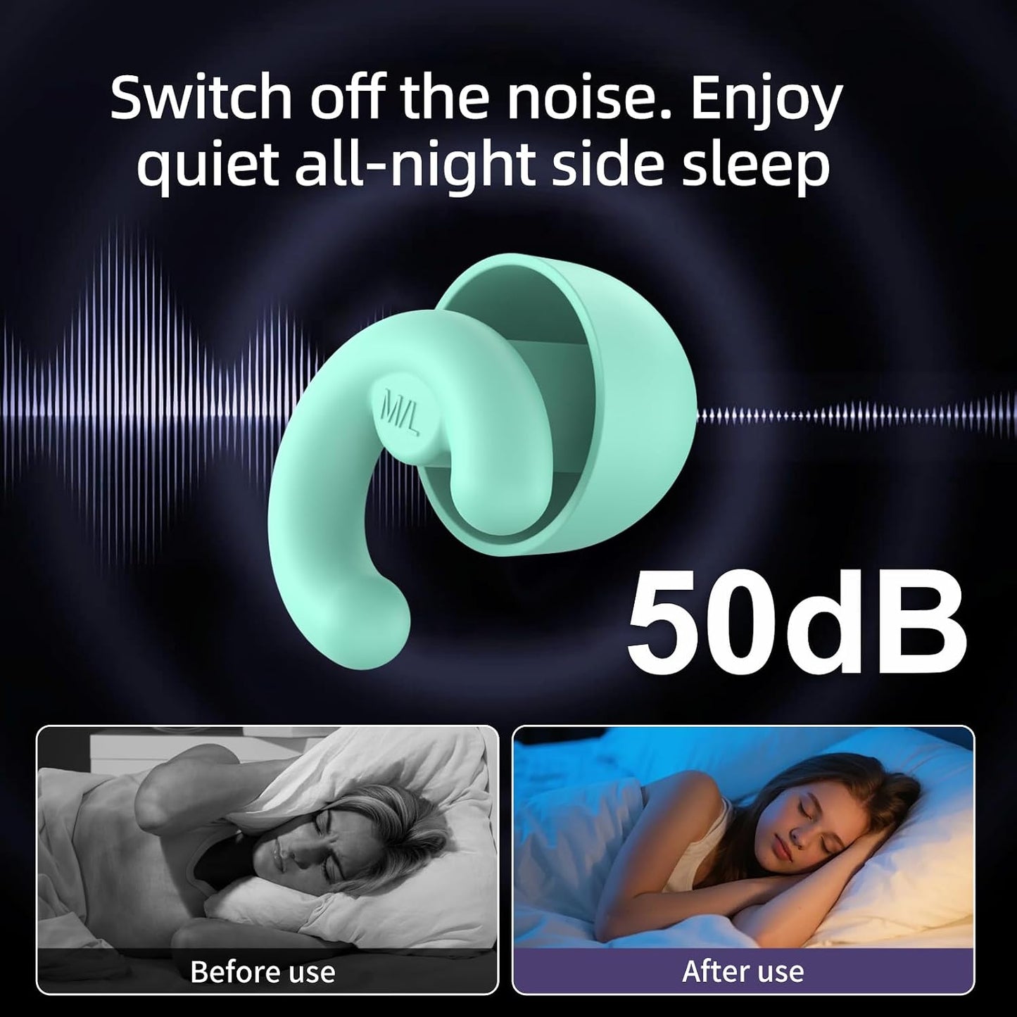 Noise Cancelling Ear Plugs Sleep 50dB NRR Side Sleep Small Ear | ultra soft silicone, reusable one-piece design, 4 sizes included, portable case