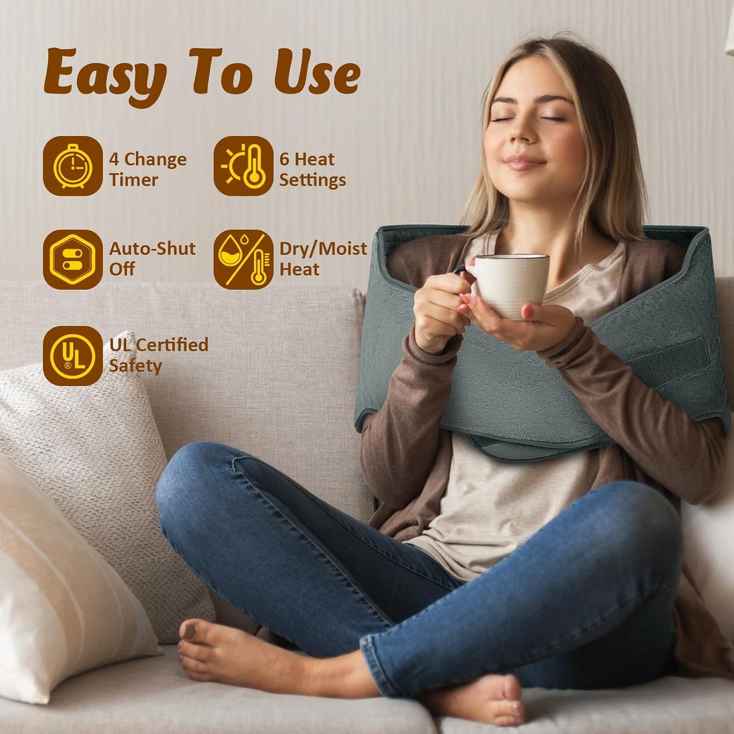 Heating Pad for Neck Shoulders Back, Upgraded PTC+NTC Even Heating, Versatile Electric Heated Neck Wrap for Full-Body Relax, Birthday Gifts for Women Men Mom Dad Wife Husband, ETL Safety Certified