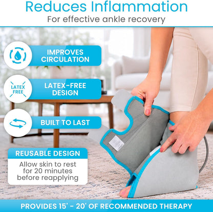 Vive Compression Ankle Ice Pack Wrap for Foot Pain Relief - Soft Cold Brace for Recovering Injuries - Support for Swelling, Sprains, & Fractures - Filled with Reusable Gel, Fits Small & Large Feet