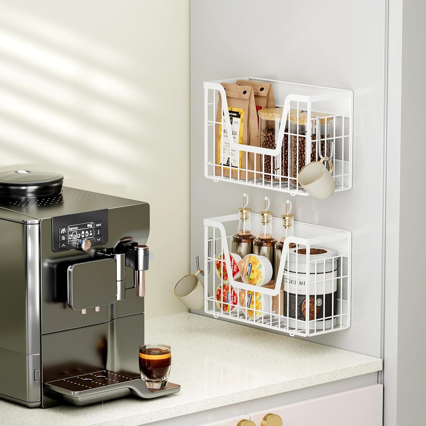 Magnetic Shelf for Fridge, Fruit Basket Magnet Shelves with 2 Hooks | Potato and Onion Storage Bins, Black Magnetic Organizer Side of Fridge Storage, Magnetic Spice Rack for Refrigerator Kitchen
