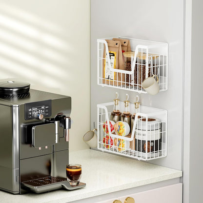 Magnetic Shelf for Fridge, Fruit Basket Magnet Shelves with 2 Hooks | Potato and Onion Storage Bins, Black Magnetic Organizer Side of Fridge Storage, Magnetic Spice Rack for Refrigerator Kitchen