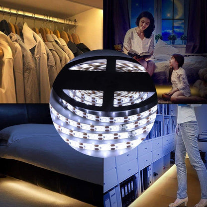 Motion Sensor LED Light Strip, 1M Closet Lights Battery Operated, 3000K Warm White for Under Cabinet Kitchen Lights, Cupboard, Counter, Stairs,Wardrobe, Under Bed Night Lighting