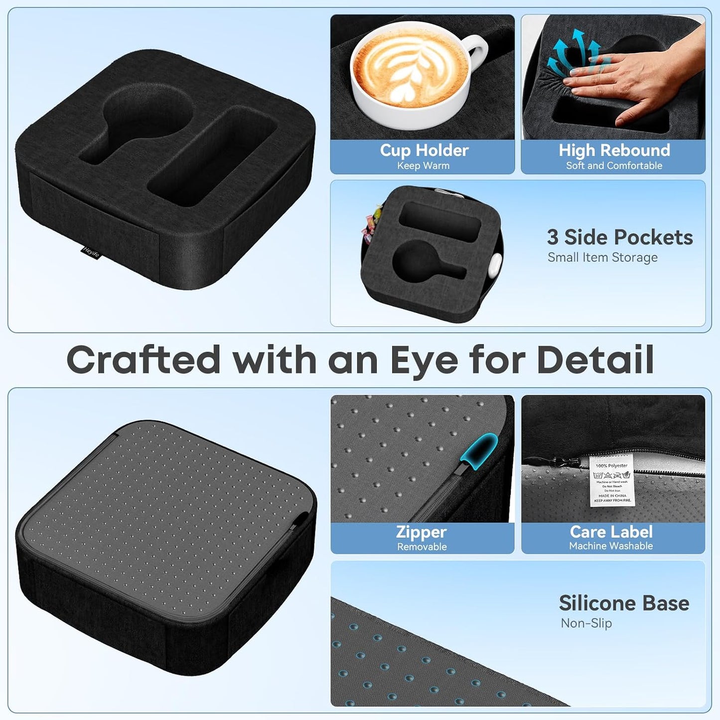 Couch Cup Holder Pillow, Sofa and Bed Caddy for iPad, Kindle, Switch, Game Controller, Remotes, Phones, Small-Sized Cup & Drink Holder for Couch, Bed, Desk, Car, Beach, Bathroom Cup Holder