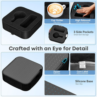 Couch Cup Holder Pillow, Sofa and Bed Caddy for iPad, Kindle, Switch, Game Controller, Remotes, Phones, Small-Sized Cup & Drink Holder for Couch, Bed, Desk, Car, Beach, Bathroom Cup Holder