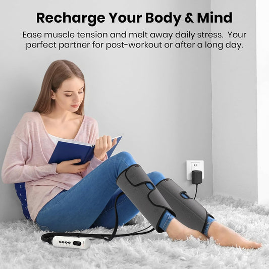SHINE WELL Leg Compression Massager for Circulation and Pain Relief Fsa, Air Compression Calf Massager with 3 Modes 3 Intensities 2 Timing, for Restless Legs Syndrome Relief, Wellness Gift for Mom Dad