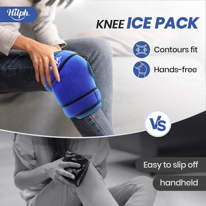 Hilph Knee Ice Pack Wrap, Adjustable Knee Brace with 2 Gel Ice Packs, Blue | Full Coverage, Hot Cold Therapy, Pain Relief for Replacement Surgery, Arthritis, ACL, Meniscus Tear, Swelling, Leg, Elbow Arm