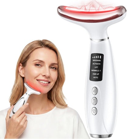 Red Light Therapy for Face and Neck, 7-Color LED Face Massager | Rechargeable Facial massager and Face Sculpting Tool with Heat, Vibration, Anti-aging, Wrinkle Reduction, Gift for women