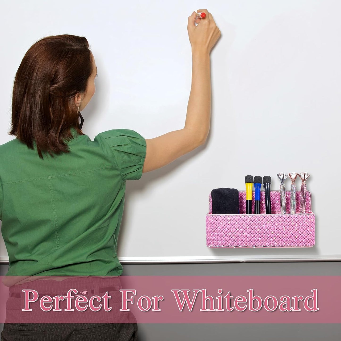 MotiMind Purple Locker Accessories for Girls, Bling Magnetic Pen Holder for Refrigerator, Back to School Rhinestone Marker Holder for Locker, Sparkly Gift for Student (Medium,Rhinestone)