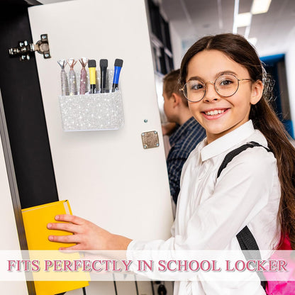 MotiMind Purple Locker Accessories for Girls, Bling Magnetic Pen Holder for Refrigerator, Back to School Rhinestone Marker Holder for Locker, Sparkly Gift for Student (Medium,Rhinestone)
