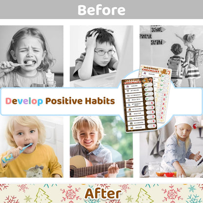 2 in 1 Upgraded Slider Gingerbread Chore Chart for Kids, Magnetic Kids Chore Chart for 2 Kids, Dry Erase Morning/Bedtime Routine Chart for Kids Toddlers Teens Adult, Visual Schedule for Kid