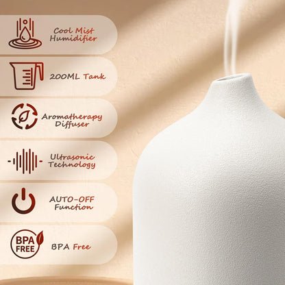Diffuserlove Ceramic Essential Oil Diffuser 160ML Aromatherapy Diffuser for Home Bedroom Room Cool Mist Humidifier Stone Air Diffusers (Size:6.8" H x 3.6" W)