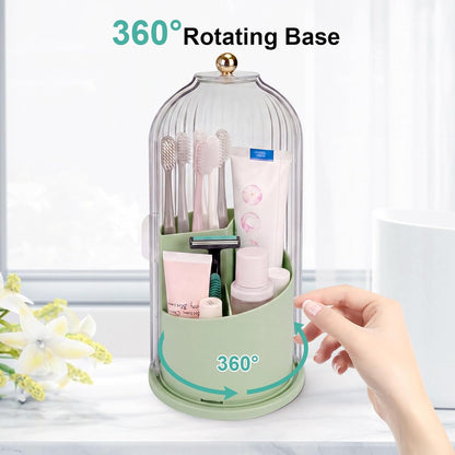QIYVLOS Toothbrush Holders with Sliding Lid, Rotating 3 Slots Bathroom Organizer Countertop, Tooth Brush Toothpaste Holder Bathroom Counter Stand Sink Organizer Caddy for Vanity Makeup Brushes Holder