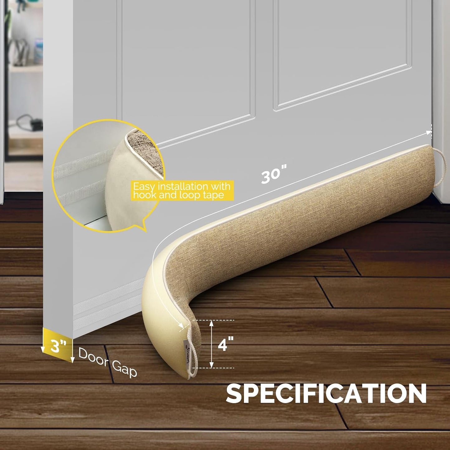 fowong 32" Door Draft Stopper, Weighted Under Door Noise Stopper, Oatmeal | Weighted Fabric Blocks Drafts, Dust & Light, Great for Interior Doors to Help Reduce Noise and Improve Comfort