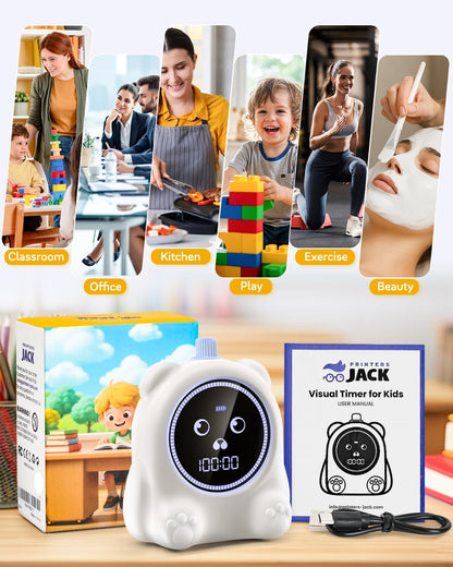 Visual Timer for Kids, 100 Min, Rechargeable Countdown Timers, Adjustable Sound Alert, Adjustable Brightness, Productivity Timers for ADHD, Silent Operation, Desk Time Management Tool for Toddler