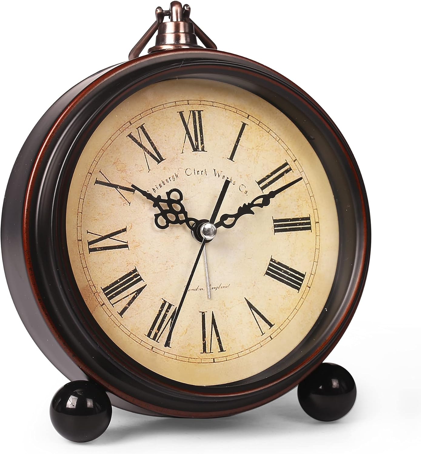 RODH Battery Alarm Clock,Vintage Retro Alarm Clock with Night Light，Hangable,Super Silent, Non Ticking Analog Small Table Clock for Bedroom,Bedside, Desk,Shelf
