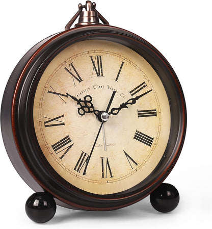 RODH Battery Alarm Clock,Vintage Retro Alarm Clock with Night Light，Hangable,Super Silent, Non Ticking Analog Small Table Clock for Bedroom,Bedside, Desk,Shelf