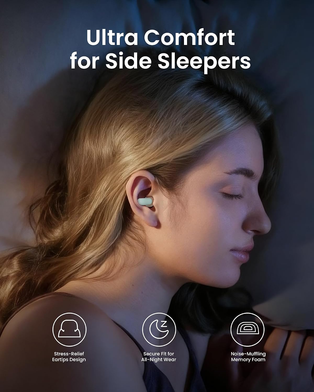 Ear Plugs for Sleeping Comfortable Mid Noise Cancelling Earplugs | All-night Wear without Ear Pain for Side Sleeper Patent Qufits Eartips 23dB Reusable Earplugs for Sleep, Travel - Black