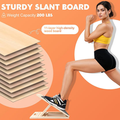 Portable Slant Board for Calf Stretching, Adjustable Wooden Calf Stretcher Incline Board, Calf Stretch Board for Squats Leg Knees Heel Ankle Stretching