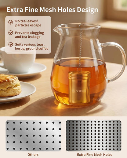 House Again Tea Infusers, Extra Fine Mesh Tea Strainers for Loose Tea, Updated Slim Threaded Lid & 304 Stainless Steel, Filter Bags Diffusers, Loose Leaf Tea Steeper for Brew Tea Spices & Seasonings