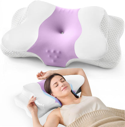 DISSA Cervical Neck Pillow for Side Sleepers Ergonomic Contour Memory Foam Pillow with Adjustable Orthopedic Neck Support for Pain Relief - Gift for Christmas & Birthdays